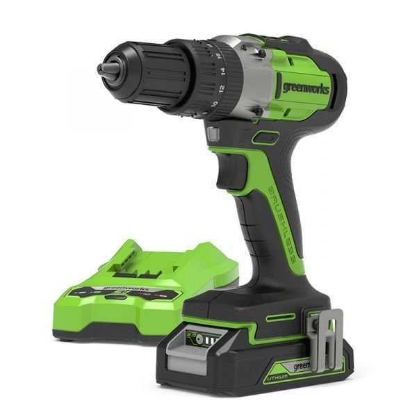 24V vrtačka-šroubovák GD24DD60K2 Greenworks sada nabíječka + 2Ah baterie + pouzdro