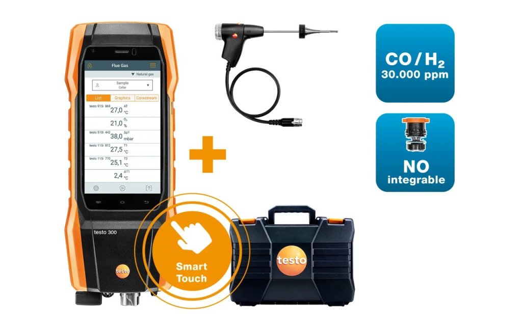 Testo 300 Longlife Pro - Analyzátor spalín sada 2 (O2, COH2 až do 30,000 ppm, možnosť NO)